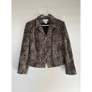 Grantos Faux Leopard Print Blazer Size 12 with Zipper and Faux Pockets 90s Glam